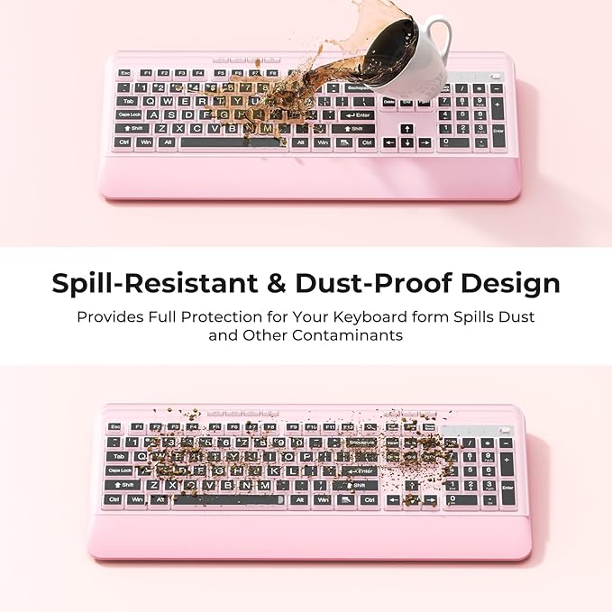 Silent Wireless Keyboard and Mouse Combo - Keyboard with Large Print Cover, 2.4GHz Full-Sized Ergonomic Keyboard with Wrist Rest and Mouse for Laptop, PC, Notebook, Desktop