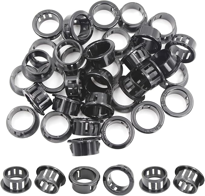 3/4"(19mm) Black Snap-in Knockout Insulating Bushing Grommets, Plastic Cable Hole Grommets for Wiring, Round Nylon Snap in Locking Electrical Wire Cord Hose & Tubing Bushings Grommets, 35pcs
