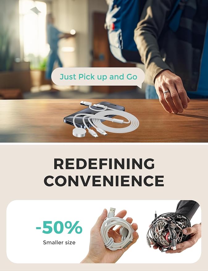 White-Upgraded 3 in 2 USB C Cable for Watch Charger Phone Charger USB C Multi Fast Charging Cable Compatible with Watch Ultra/SE/10/9/8/7/6/5/4/3/2/1 & Phone 16/15/14/Galaxy S23-4FT