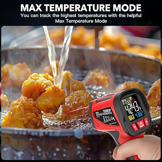 Infrared Thermometer Gun - TEMIRUP Non-Contact Digital Laser Temperature Gun with Color LCD Display for Cooking, Griddle, Engine, HVAC, IR Temp Gun with Adjustable Emissivity,-40℉~1202℉(-40℃~650℃)
