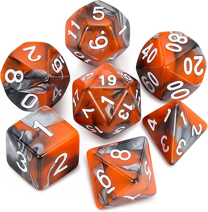 QMAY DND Dice Set -D&D Polyhedral Dice (7 Pcs) for Dungeons and Dragons (Candy Orange and Black)