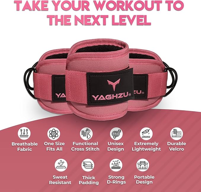 Ankle Straps for Cable Machines Women - Adjustable Gym Ankle Strap for Cable Machine, Neoprene Padded Cable Straps, Durable Leg Strap with Cable Cuff, Glute Kickback Ankle Strap with D Rings