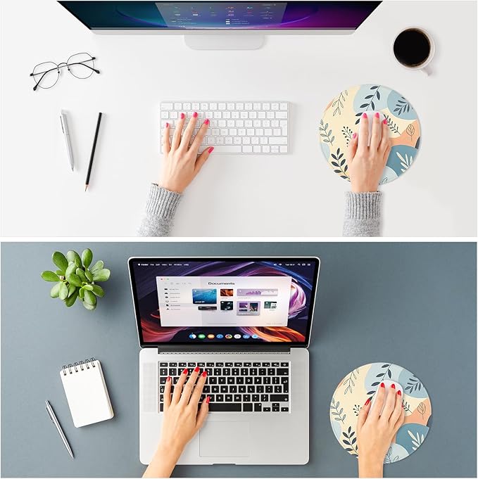 ITNRSIIET Mouse Pad Non-Slip Rubber Base Smooth Surface Stitched Edges Waterproof Durable Compatible with All Mice for Office & Gaming, Desk Accessory, Diameter 8.7 inch, VividFoliage