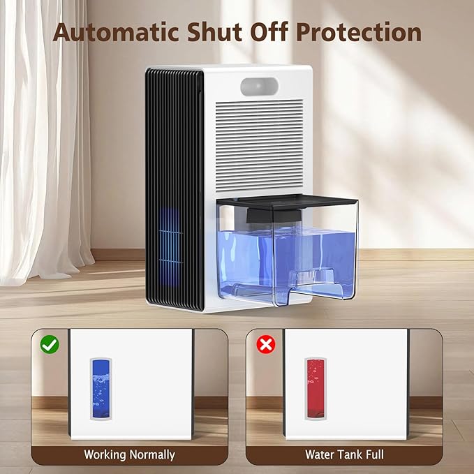 NineSky Dehumidifiers for Home, 95 OZ Water Tank, (1000 sq.ft) Dehumidifiers for Bathroom Bedroom Basement with Auto Shut Off,7 Colors LED Light(White)