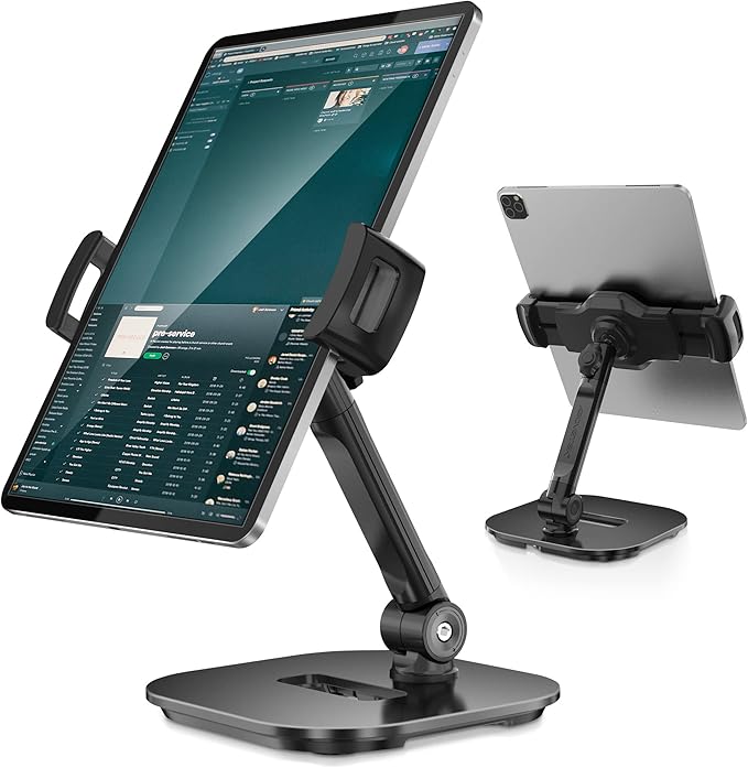 AboveTEK Upgraded Desktop Tablet Stand, 360° Swivel Tablet & Phone Desk Mount Holders for Any 4.7''-13.5'' Display iPad/Cell Phones, Stylish & Sturdy Stands for Store Office Showcase Reception (Black)