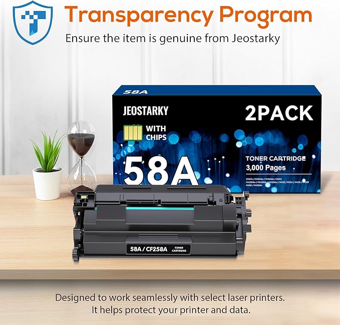 Compatible 58a hp Toner Cartridge Replacement for HP 58A CF258A 58X CF258X (with chip) Toner Cartridge for Laserjet Pro MFP M428fdw M404n M428fdn M404dn M430 Printer(2 Black)