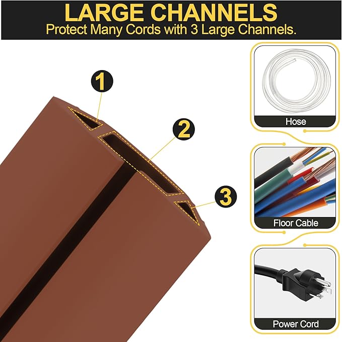 MYFAMIREA 4FT Floor Cord Cover Heavy Duty Cable Cover Protector with 3 Channels Extension PVC Floor Wire Cover Outdoor Cord Hider Management Cord Cover for Wire on Floor for Home Office Outdoor, Brown