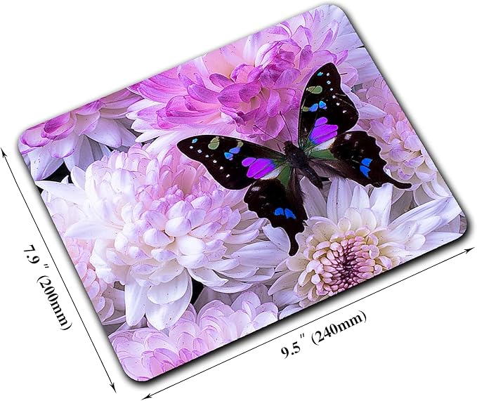 Black Butterfly Mouse Pad, White Daisy Mousepad for Design, Anti-Slip Rubber Base Wireless Mouse Pads for Laptop