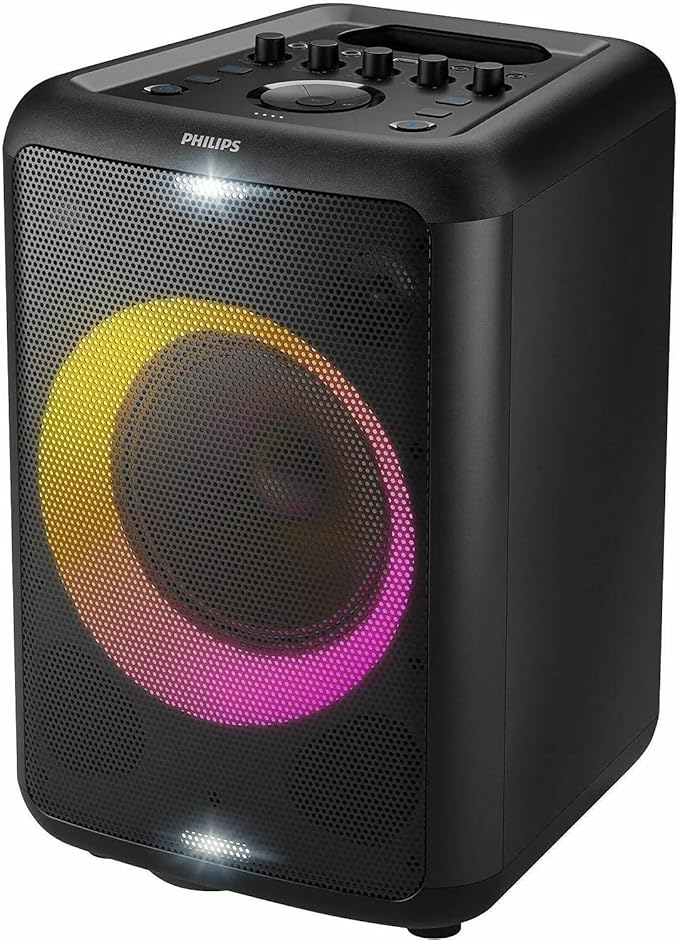 PHILIPS X3206 Bluetooth Party Speaker with Deep bass, Up to 14 Hours Battery, Party Lights and Karaoke Effects, Microphone and Guitar Input, Audio-in, USB Charging, Built-in Trolley, TAX3206