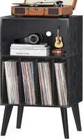 Lerliuo Record Player Stand, Black Turntable Stand Holds up to 160 Albums, Mid-Century Vinyl Storage Cabinet Table with Solid Wood Legs, Record Player Holder Dispaly Shelf for Bedroom Living Room
