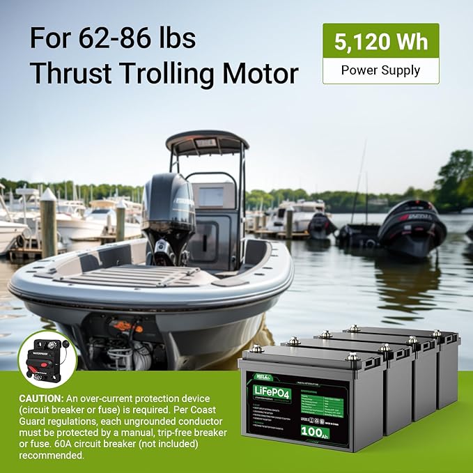 HQST LiFePO4 Battery 100ah Lithium Battery, 12V Lithium Iron Phosphate Battery Deep Cycle Marine Battery, 10 Year Lifetime with Low & High Temp Protection for RV, Trolling Motor, Boat-4 Pack