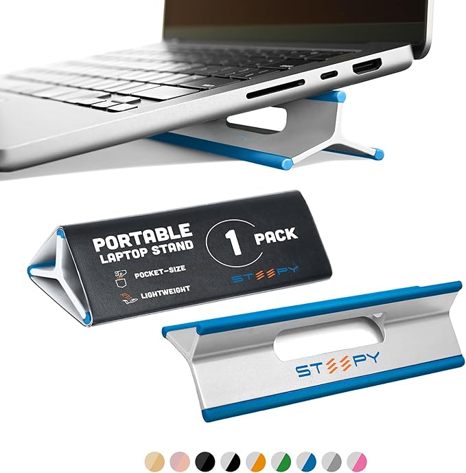 Steepy Portable Laptop Stand for Desk – Adjustable Height, & Portable Laptop Holder – Ergonomic Computer Stand for Cooling & Comfort – Slip-Proof, Sturdy Design – Universal Fit for 13-17 Inch Devices