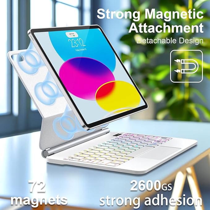 for iPad 11th (A16) & 10th Generation Case with Keyboard – Magic-Style Magnetic – Floating Cantilever Stand - Multi-Touch Trackpad Keyboard Case for iPad 11 inch 2025&10th Gen 10.9 inch (White)