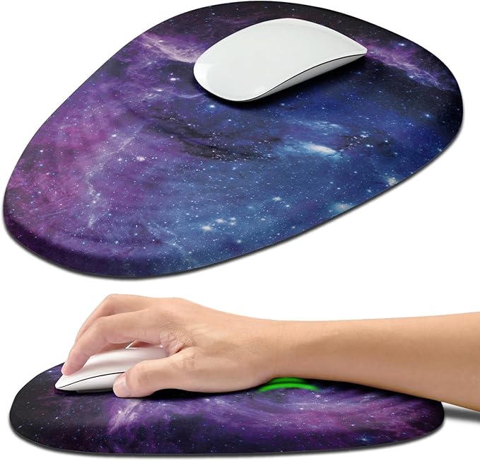 Hokafenle Ergonomic Mouse Pad Wrist Support with Stepped-Wedge Design, Wrist Rest Pain Relief Mousepad Filled with Memory Foam, Carpal Tunnel Mousepad for Wireless Mouse(12x8 inch, Galaxy)