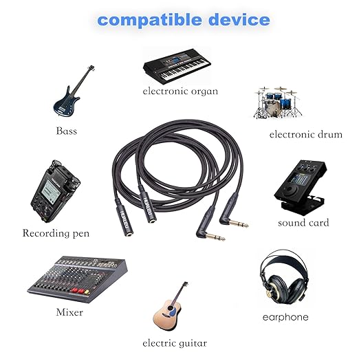 HUAELU 2Pack 3.3FT Right Angle 6.35mm TRS Stereo Male to Female Audio Cable,Right Angle 1/4 TRS Male to Female Stereo Headphone Guitar Extension Cable Cord for Amplifiers,Headphone