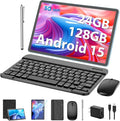 Android Tablet, 11 inch Android 15 Tablet with Keyboard, 24GB+128GB, 1TB Expand, 8000mAh, 5MP+13MP, 2.4G&5G WiFi, IPS Touch Screen, GMS Certified, 2 in 1 Tablets with Case, Mouse, Stylus(Black)