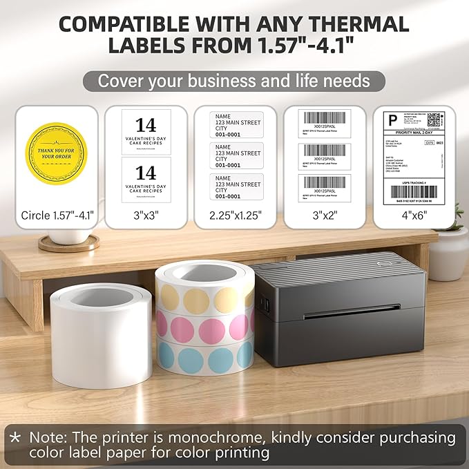 Label Printer, Bluetooth Shipping Label Printer with Black Label Holder, 4x6 Thermal Printer for Shipping Packages, Compatible with Android, iOS, Windows, Mac, Chromebook, Amazon, Ebay, UPS