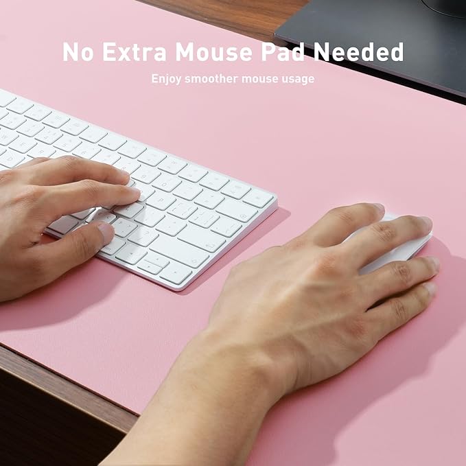 Aothia Leather Desk Pad Protector, Office Desk Mat, Large Mouse Pad, Non-Slip PU Leather Desk Blotter, Laptop Desk Pad, Waterproof Desk Writing Pad for Office and Home (48"x17", Fairy Pink)