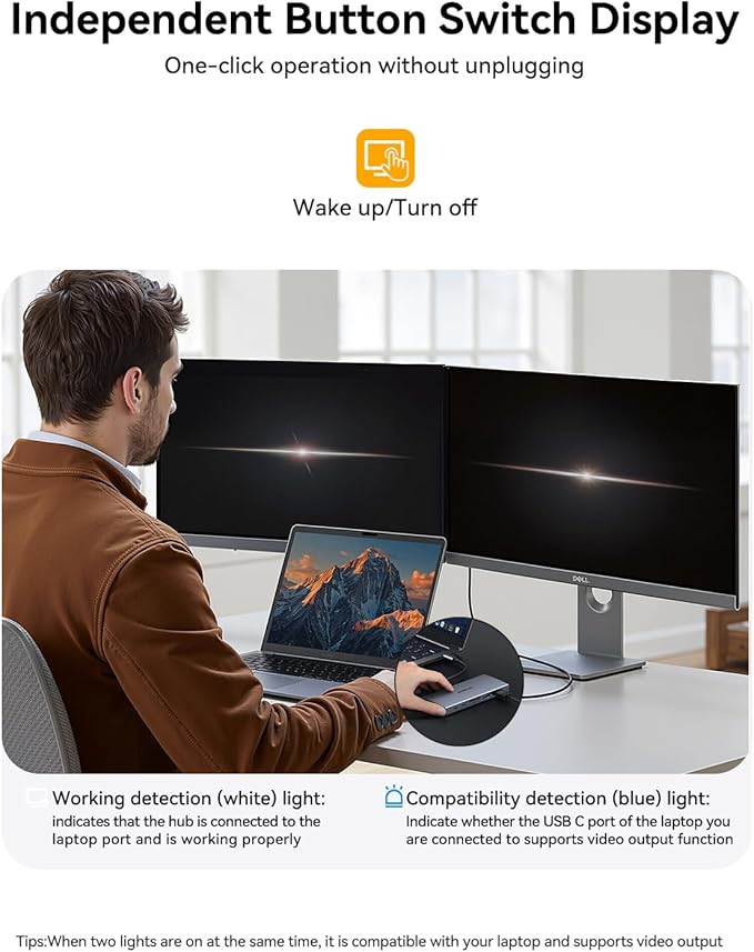 USB C Docking Station Dual Monitor for Dell/HP/Lenovo/Surface Laptop,15 in 1 Triple Display Multiport Adapter Hub, USBC Dock Dongle with 2 HDMI+VGA+6 USB C/A+Button+100W PD +Ethernet+SD/TF+Audio