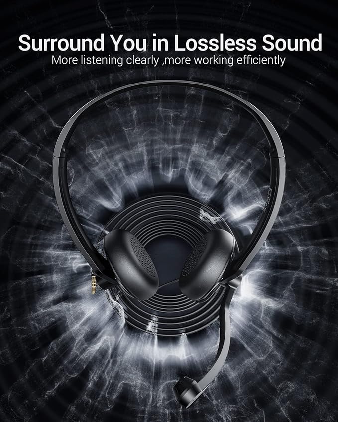 USB Headset with Microphone for PC Laptop - Wired Computer Headphones with Noise Cancelling Microphone for Home Office Online Class Skype Zoom Meetings,in Line Mute Controls