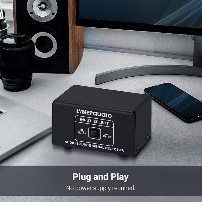 Audio Switcher 3.5mm 2 in 1 Out/1 in 2 Out A/B Switch Stereo Audio Splitter Box with No Distortion 3.5mm Jack for Switching Between Computer Speakers and Headphones
