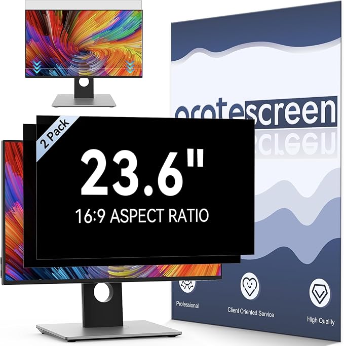 [2-Pack] 23.6 Inch Computer Privacy Screen Filter for 16:9 Widescreen Monitor, Removable Eye Protection Anti Glare Blue Light Filter Privacy Shield, Anti Scratch Anti Spy Screen Protector Film 23.6 In
