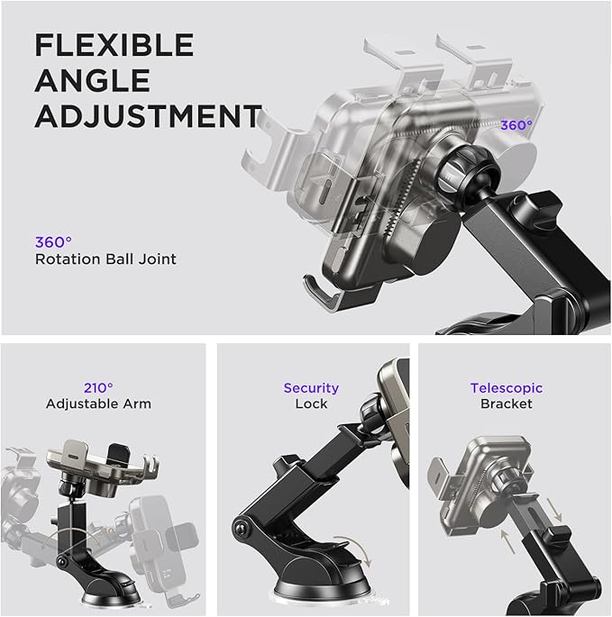 Wireless Car Charger,【7 Colored RGB Backlit】 15W Auto Clamping Car Charger Phone Mount Holder for iPhone 15 14 13 12 Mini Pro Max 11 XR X, Samsung Galaxy S23 Ultra S22 S21+ S10+ Note 20, etc - Silver
