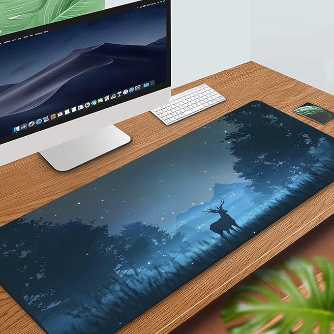 RTGGSEL 31.5x11.8 Inch Non-Slip Long Extended Large Gaming Mouse Pad with Stitched Edges XL Laptops Keyboard Mouse Mat(Forest Deer)