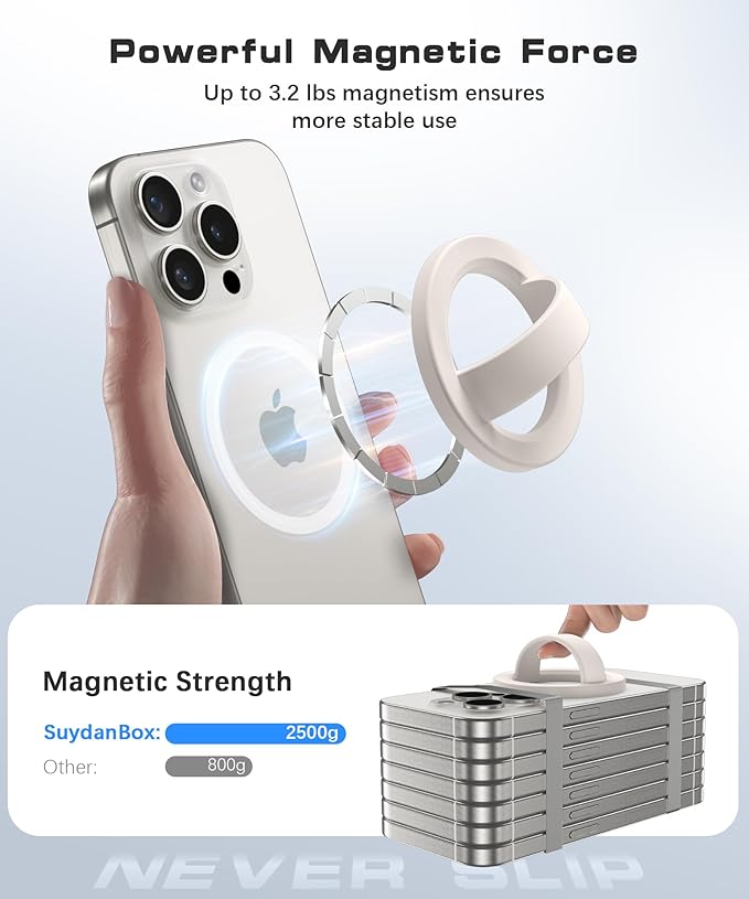 Magnetic Phone Grip, Removable Loop Grip with Soft Finger Strap, Silicone Phone Ring Holder for Back of Phone for iPhone 16/15/14/13/12 Pro Max/Plus, Stone