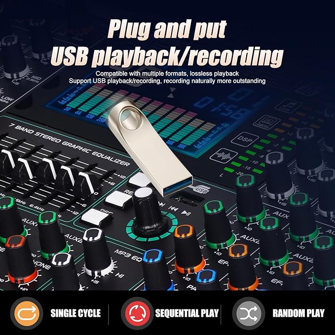 GF8 Pro Multi-Function 8-Channel Bluetooth DJ Sound Console - 7 Stage Equalizer, 99 Sound Effects, Independent Mute for Stage, Karaoke Live