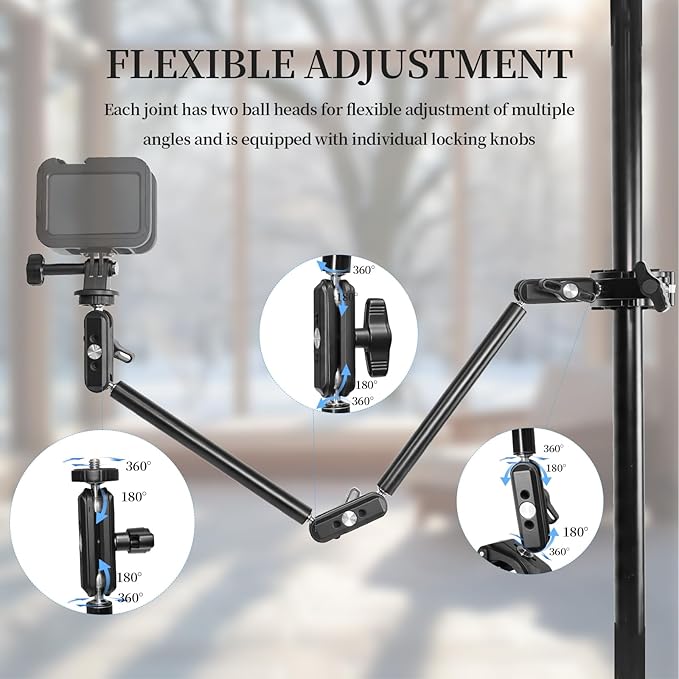FIFIELD 22" Magic Arm with Super Clamp Overhead Camera Mount for Camera, 1/4” Threads Adjustable Desktop Stand Holder Compatible with Phone Microphone Webcam Action Camera Video Light
