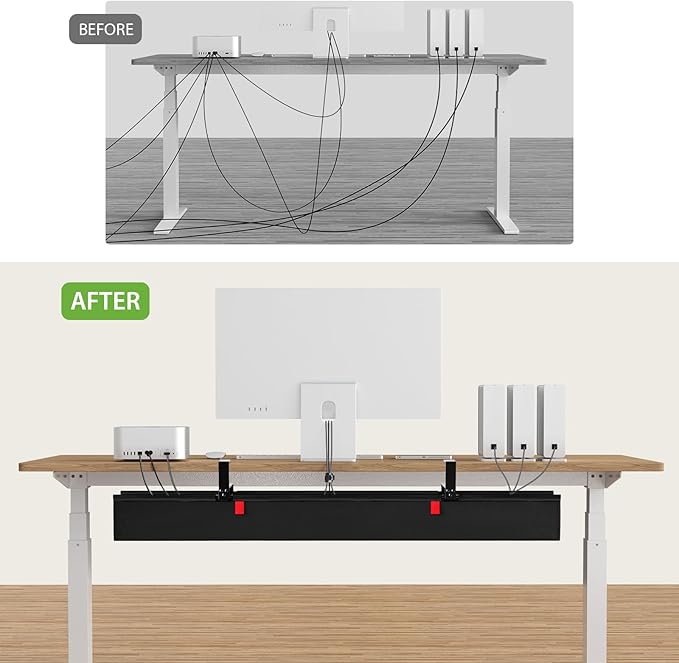 KEEGH Extra Large 48" Under Desk Cable Management Tray - Under Desk Cord Management - Clamp/Screw Mount - Support Upto 70lbs - Fabric Wire Management - Cable Raceways Tray Cord Hiders for Office/Home