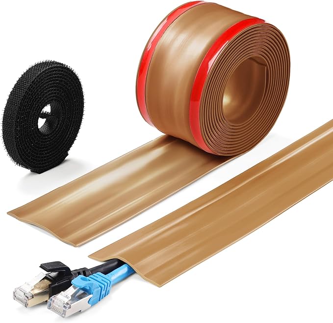 ZhiYo 8.2ft Cord Cover Floor, PVC Cord Covers for Wires on Floor, Soft Floor Cable Cover Cord Hider, Floor Cable Management Cable Protector for Commercial Office Carpet/Floors/Wall Light Brown