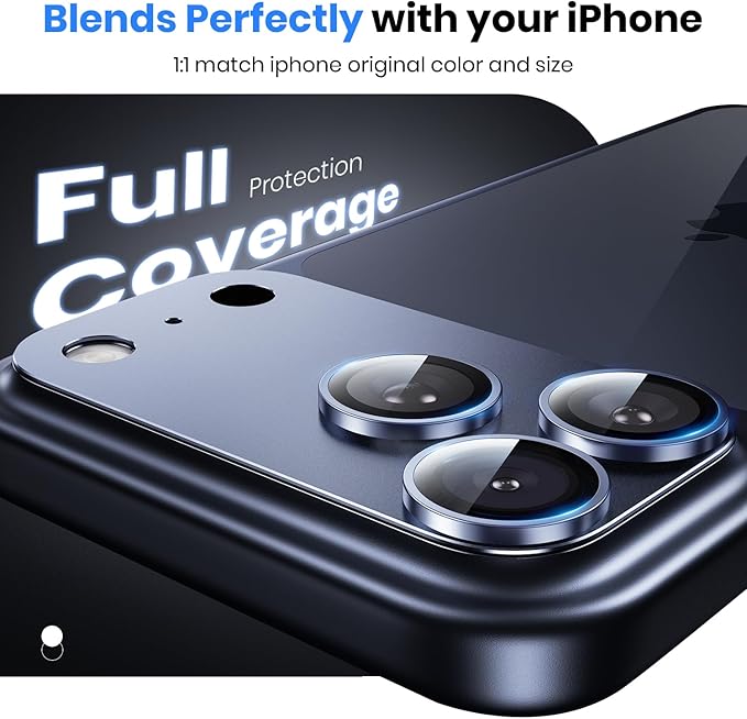 Hoerrye for iPhone 17 Pro Max Camera Lens Protector - [12FT Shatterproof Military Grade] [Strong Adsorption] 9H+ Tempered Glass Camera Screen Full Protective Cover Case Friendly,Deep Blue