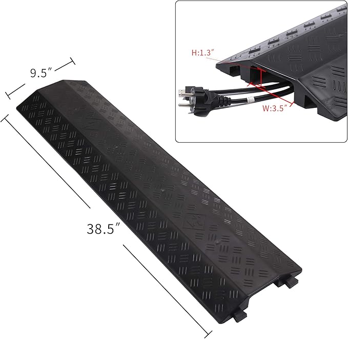 Medium 1 Piece - Floor Cord Cover Cord Protector Drop Over Drop Trak Cable Ramp for Office Warehouse - Black