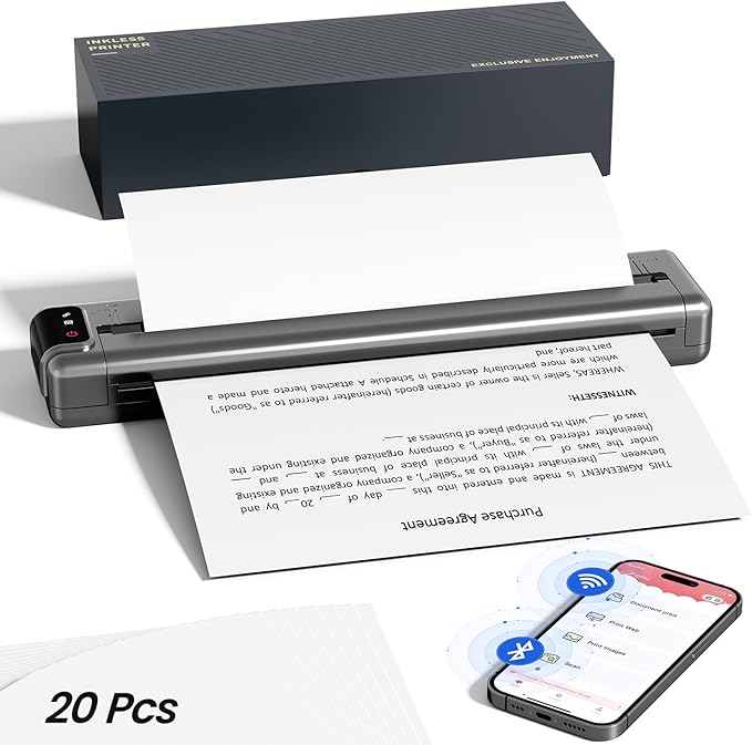 Phomemo Upgraded Q302 Portable Printer, Ultra-High 300dpi Inkless Printer Silent Printing, Wireless Bluetooth Thermal Printer Compatible with Phone & PC, Compact Printers for Business Travel