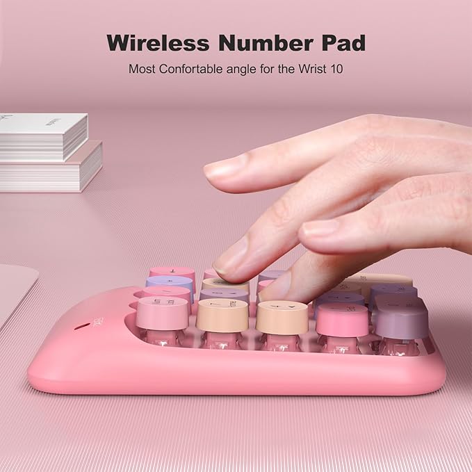 MOFII Wireless Number Pads - Pink Numeric Keypad 18 Keys USB 2.4G Round Keycap Colorful Extensions Keypads, Financial Accounting Portable Numpad 10 Key for Laptop/PC/Notebook/Surface Pro
