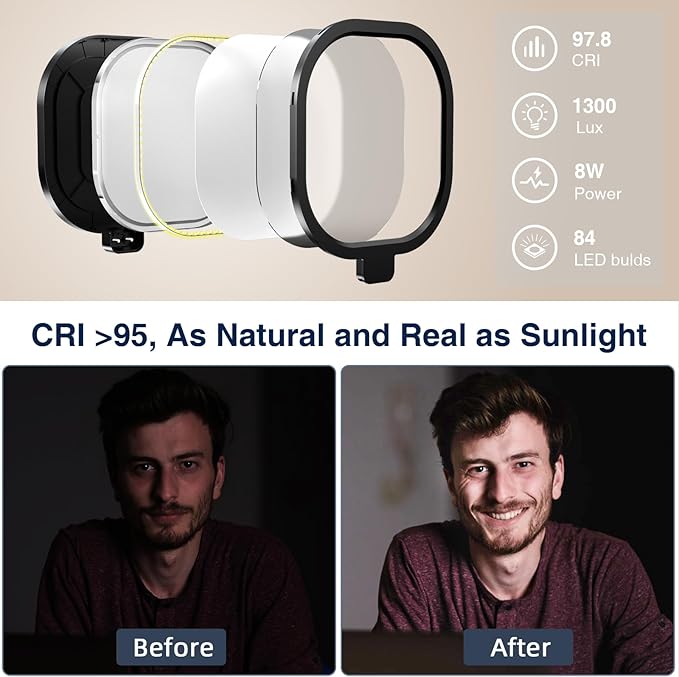 2Pcs Desktop Video Conference Lighting for Zoom Meeting, Computer, Laptop, Work from Home with Nature Soft Light, Adjustable Brightness & Color Temp and Flexible Stand & Versatile Phone Holder