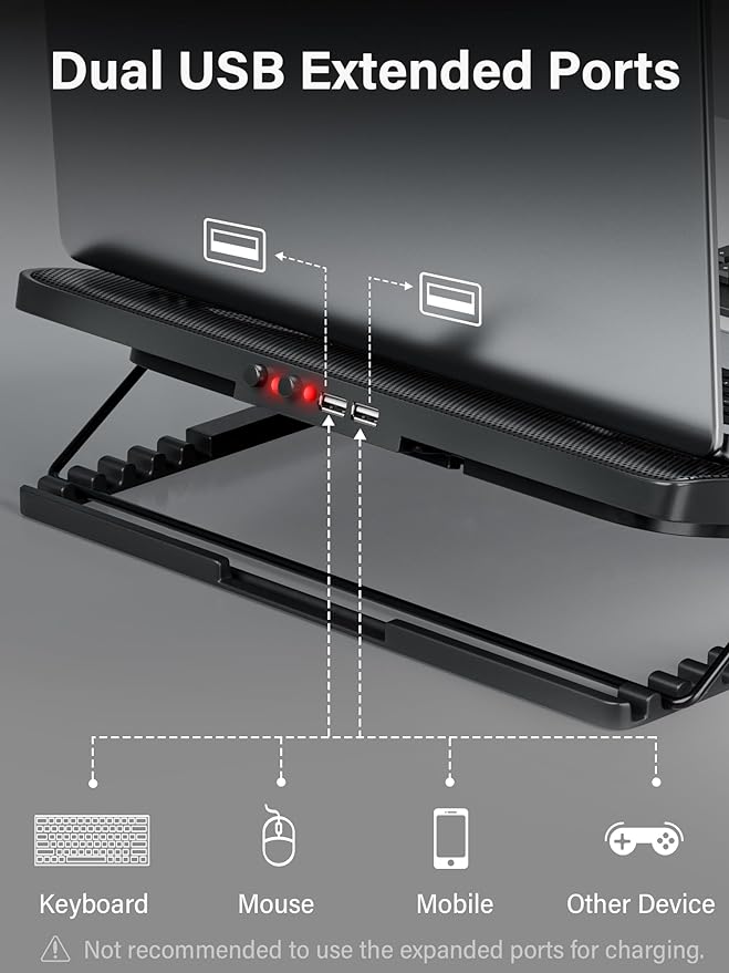 Kootek Laptop Cooling Pad, Laptop Cooler with 5 Quiet Fans for 12"-17" Computer PC Notebook Gaming Laptop Fan, Height Adjustable Laptop Cooling Stand Laptop Accessories, Red