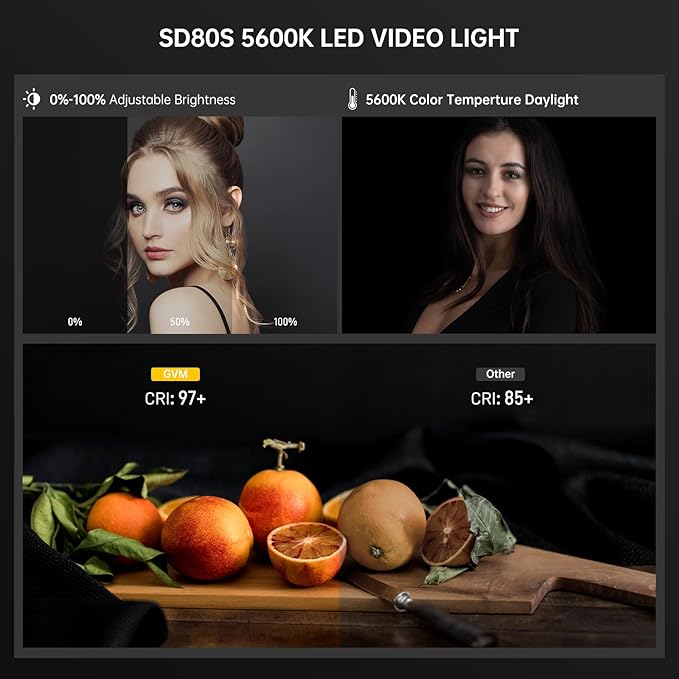 GVM 80W SD80S LED Video Light with Lantern Softbox and Tripod Stand Kit, 5600K Daylight Bowens Mount Studio Light, COB Continuous Output Lighting for Video Recording, APP Control, 12 Scenes, CRI97+