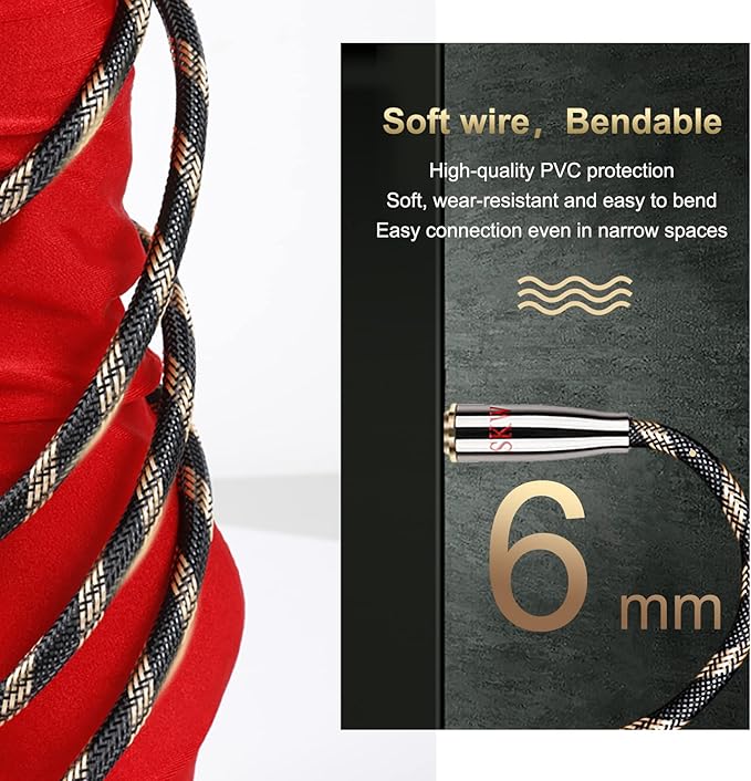 SKW Optical Digital Audio Toslink Cable Home Theater Fiber Optic Male to Male Gold Plated S/PDIF Cables - Copper Connectors, High-Reinforced Transparent Polymer Core, Nylon Braided 3.2ft(1M)