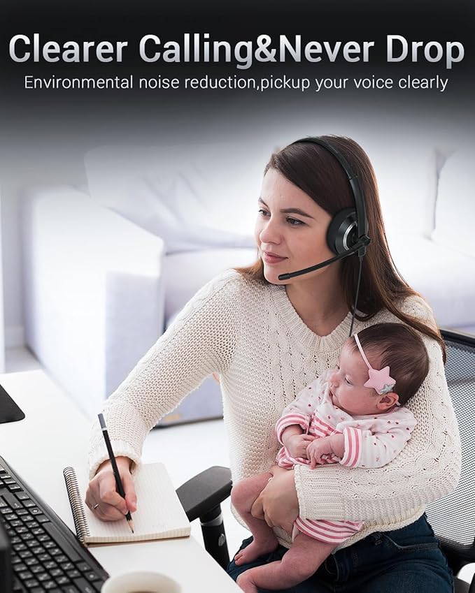 USB Headset with Microphone for PC - Lightweight Single-Ear Computer Headset, Crystal Clear Sound & Comfort Fit, Flexible Steel Headband (3.5mm+USB)