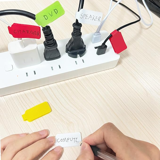 100 Pcs Multicolor Write On Cable Labels & Reusable Fastening Cable Ties Set for Cable Management in Home Office