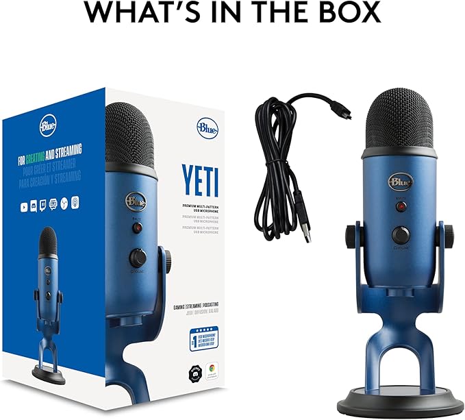 Logitech Creators Blue Yeti USB Microphone for Gaming, Streaming, Podcast, YouTube, Discord, PC, Studio Sound, Plug & Play-Midnight Blue