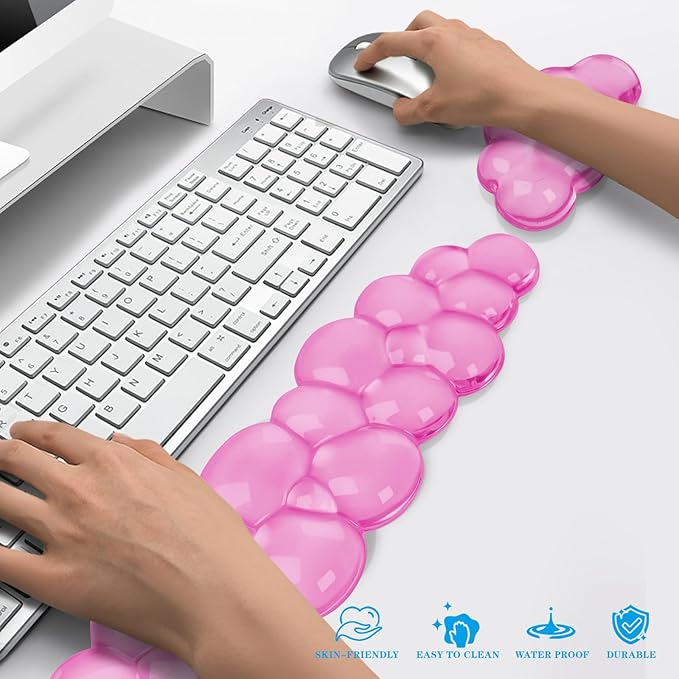 Gel Cloud Keyboard and Mouse Wrist Rest, Cute Wrist Support and Arm Support Keyboard Rest for Keyboard and Mouse Typing Pain Relief，Suitable for Office/Computer/Laptop/Gaming (Pink)