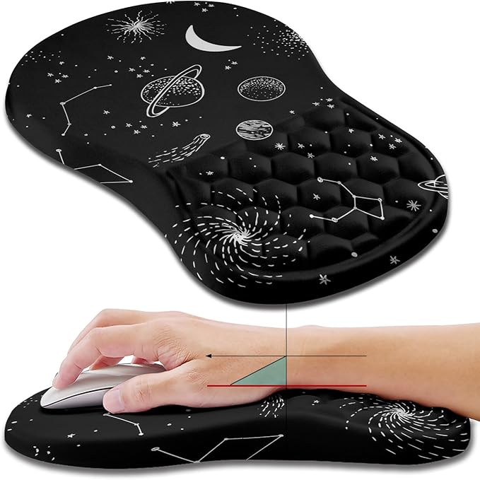 Hokafenle Ergonomic Mouse Pad Wrist Support, Wrist Rest Mousepad for Carpal Tunnel Pain Relief with Integrated Memory Foam Slope Massage Bulge (11.8x7.9 inch,Galaxy