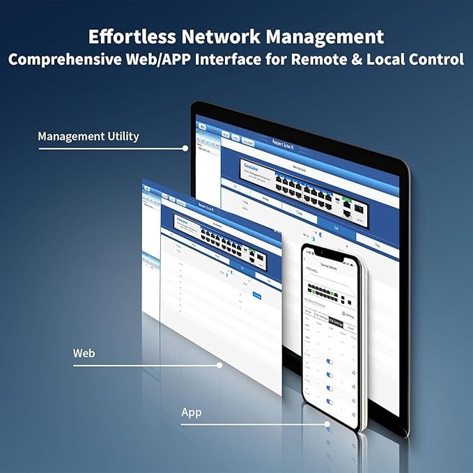 19-Port Ethernet PoE Switch, 16 PoE+ Ports @240W, 2 Uplink Gigabit Ports + 1 Combo SFP Slots, Easy Smart Managed Ethernet Switch, Metal Plug and Play, AI Extend &Vlan, Fanless, Overload Protection