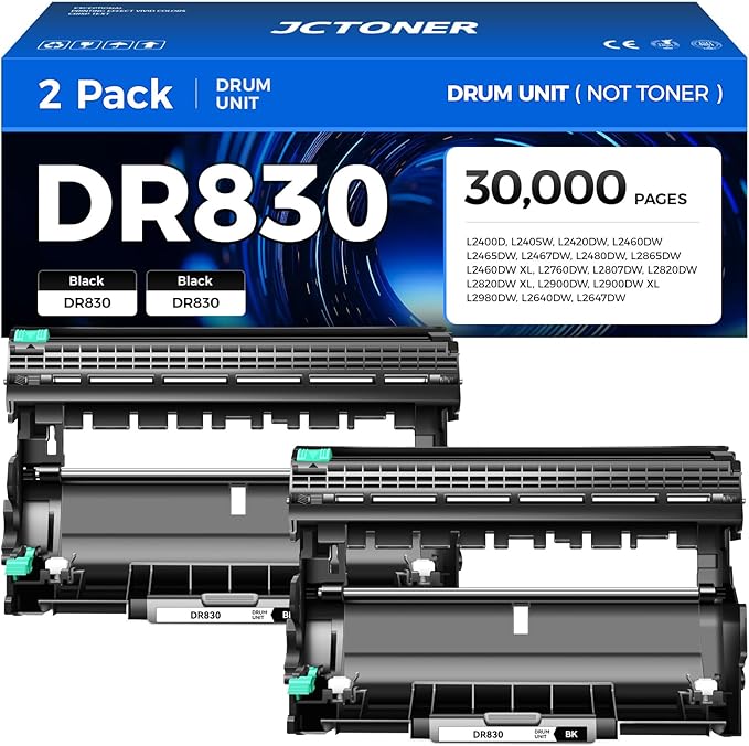 DR830 Drum Unit (Not Toner) 2-Pack Replacement for Brother DR-830 Imaging Drum Compatible for HL-L2460DW HL-L2405W HL-L2480DW MFC-L2820DW DCP-L2640DW MFC-L2900DW HL-L2400D HL-L2460DW XL Laser Printer