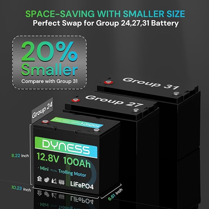 12V 100Ah Mini LiFePO4 Battery 2 Pack Group 24, 12 Volt Deep Cycle Lithium Battery with 100A BMS, Low-Temp Protection & 10 Years Lifespan for RV, Boat, Trolling Motor, Solar Off-Grid, Golf Cart