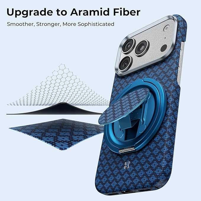 BENKS ArmorPop Magnetic Phone Grip & Stand for MagSafe, 360° Rotation Adjustable Phone Ring Holder for iPhone 17/16/15/14/13/12 Series, Durable Kevlar Design